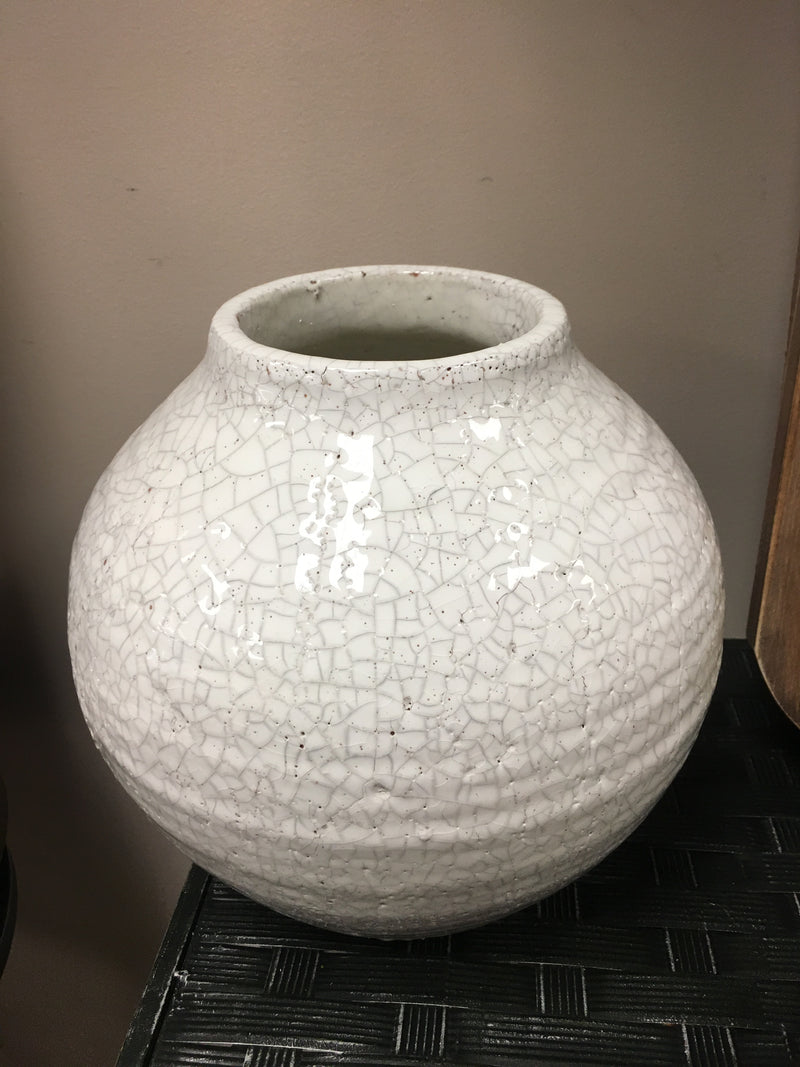 10 inch white Ceramic Round Crackled Vase