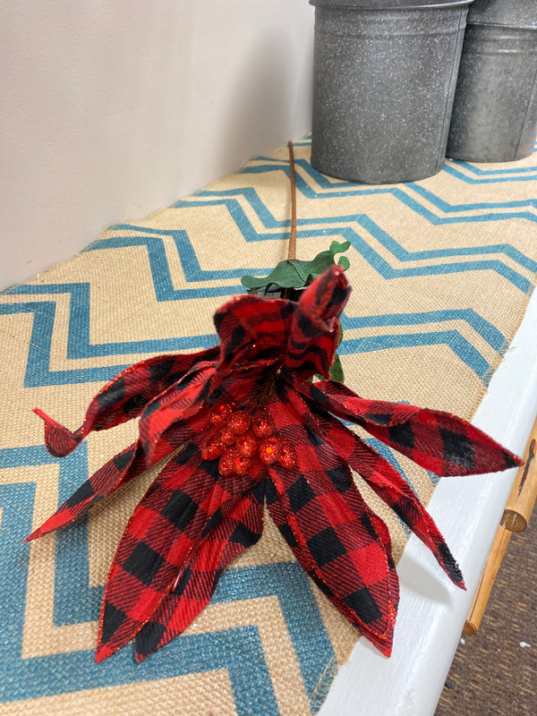 Red and Black Buffalo Check Poinsettia Stem