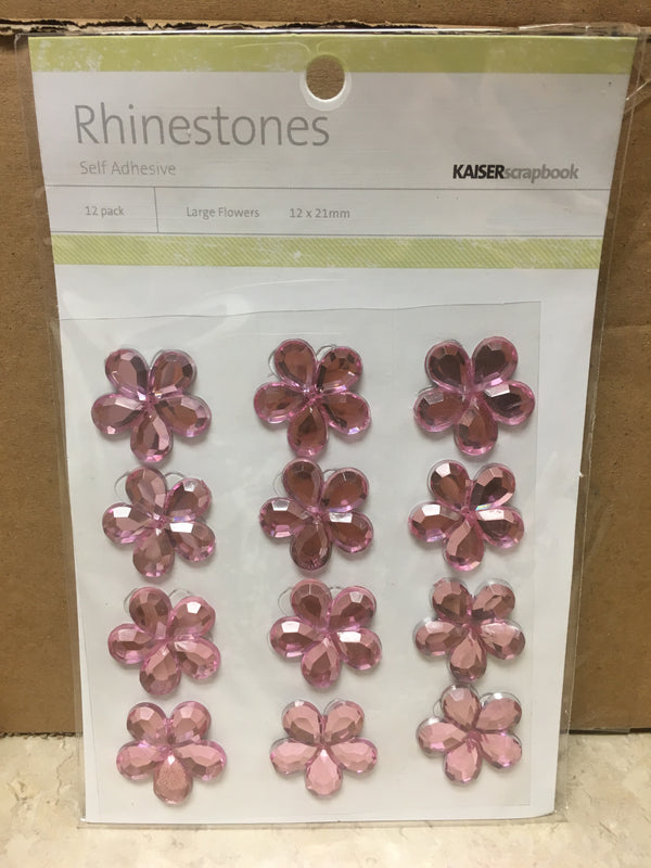 Rhinestones - Light Pink Flowers - Self Adhesive - 12 Count