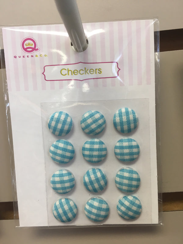 Blue Gingham Buttons - Self Adhesive - 12 Count