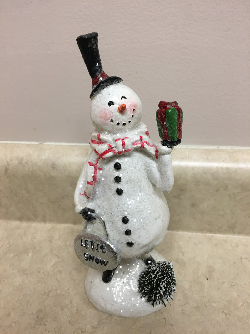 Glittered Snowman with Bottled Brush Trees - Assorted Styles