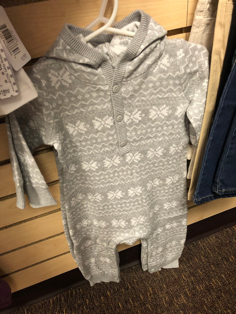 Gray Snowflake One Piece with Hood - 12-18month