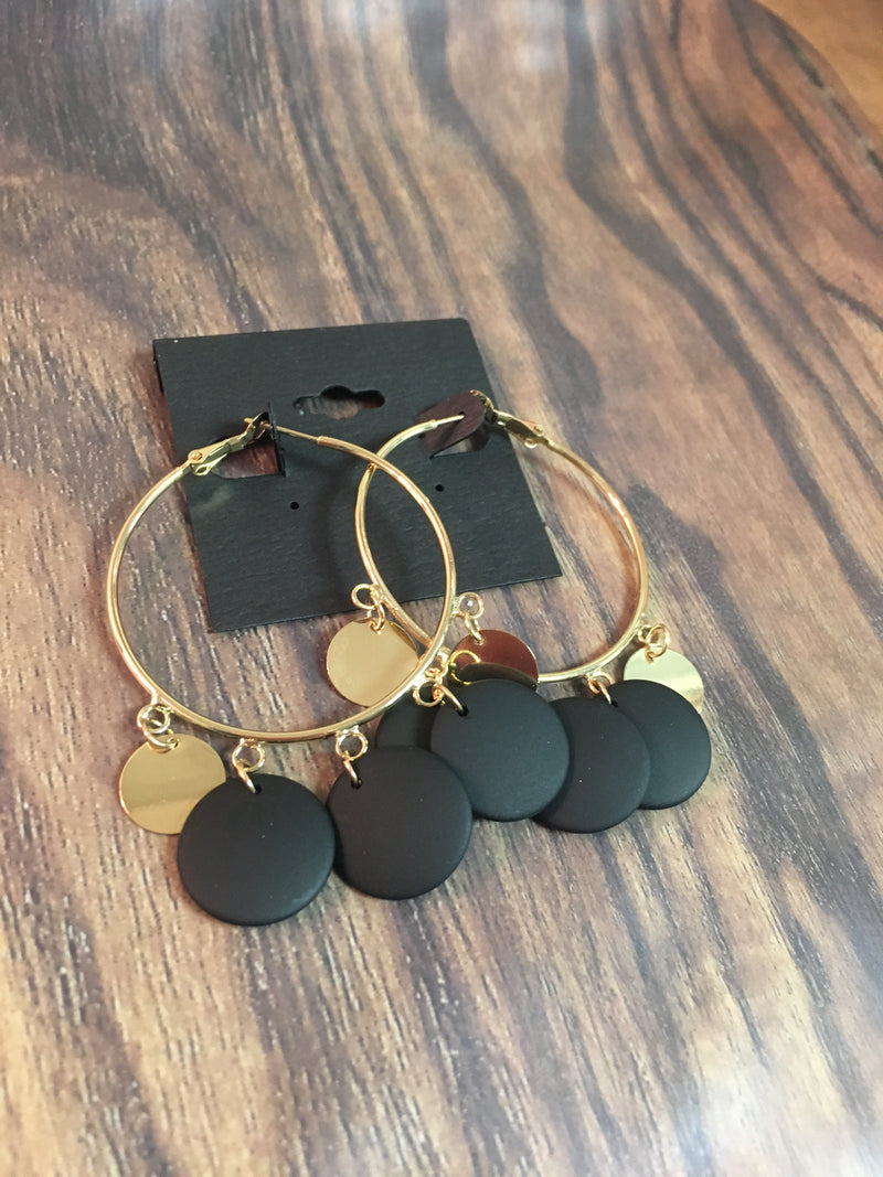 Gold Hoop Earring with Black and Gold Discs