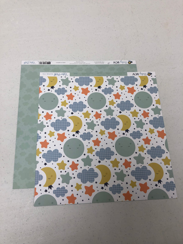 Moon & Stars - Baby Boy - 12 x 12 Scrapbook Paper