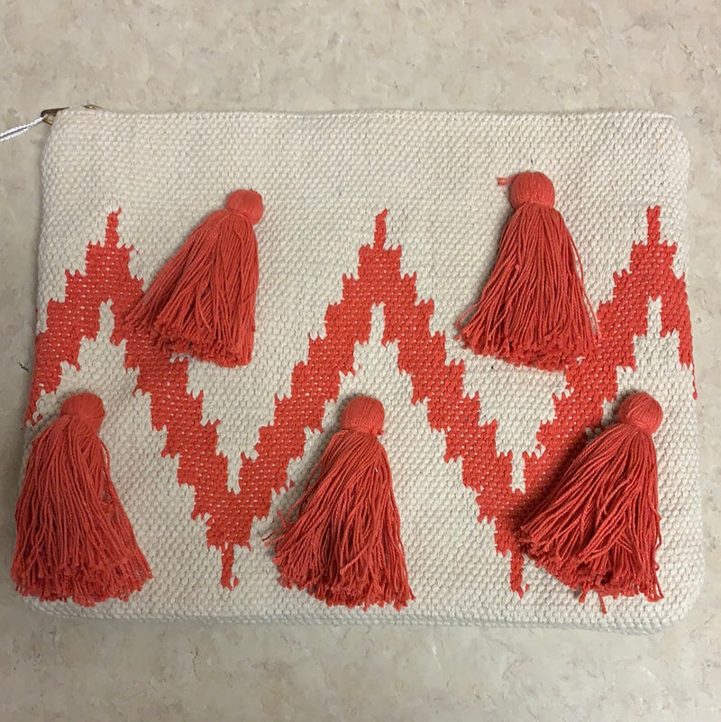 Coral Chevron Tassel Clutch