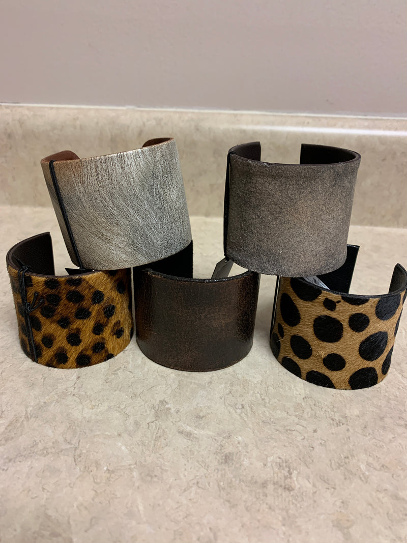 Animal Hide Cuff Leather Bracelets - Assorted Prints