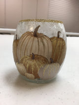 Glittered Pumpkins Pre-Lit Votive Glass Jar