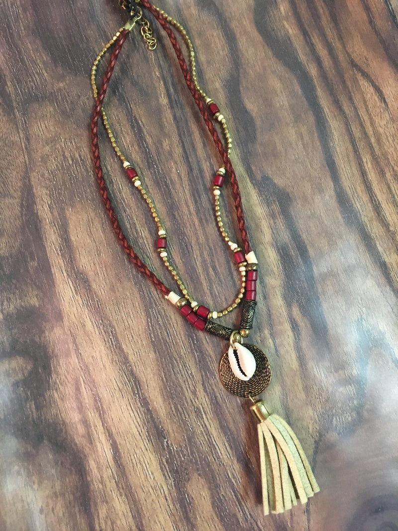 Two Strand Burgundy Bead Necklace