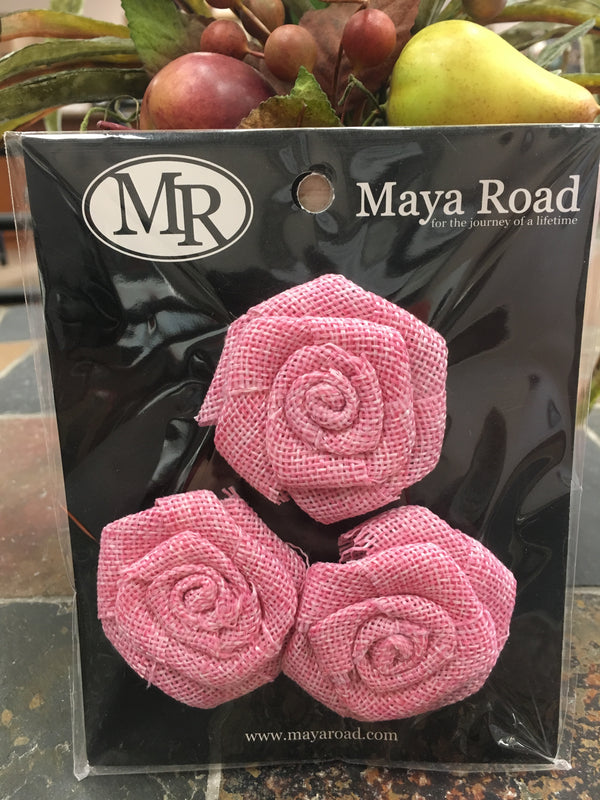 Pink Burlap Roses - 3 count - Self Adhesive