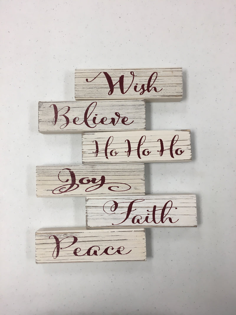 Assorted Red and White Word Blocks
