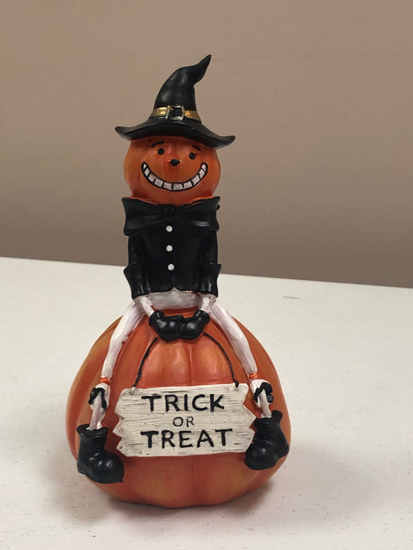 Resin Trick or Treat Pumpkin Man On Pumpkin