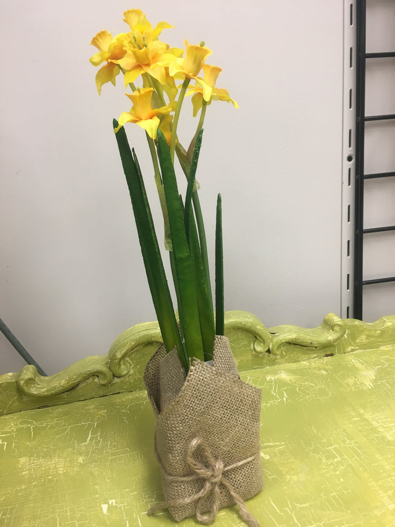 Yellow Daffodil Burlap Bag