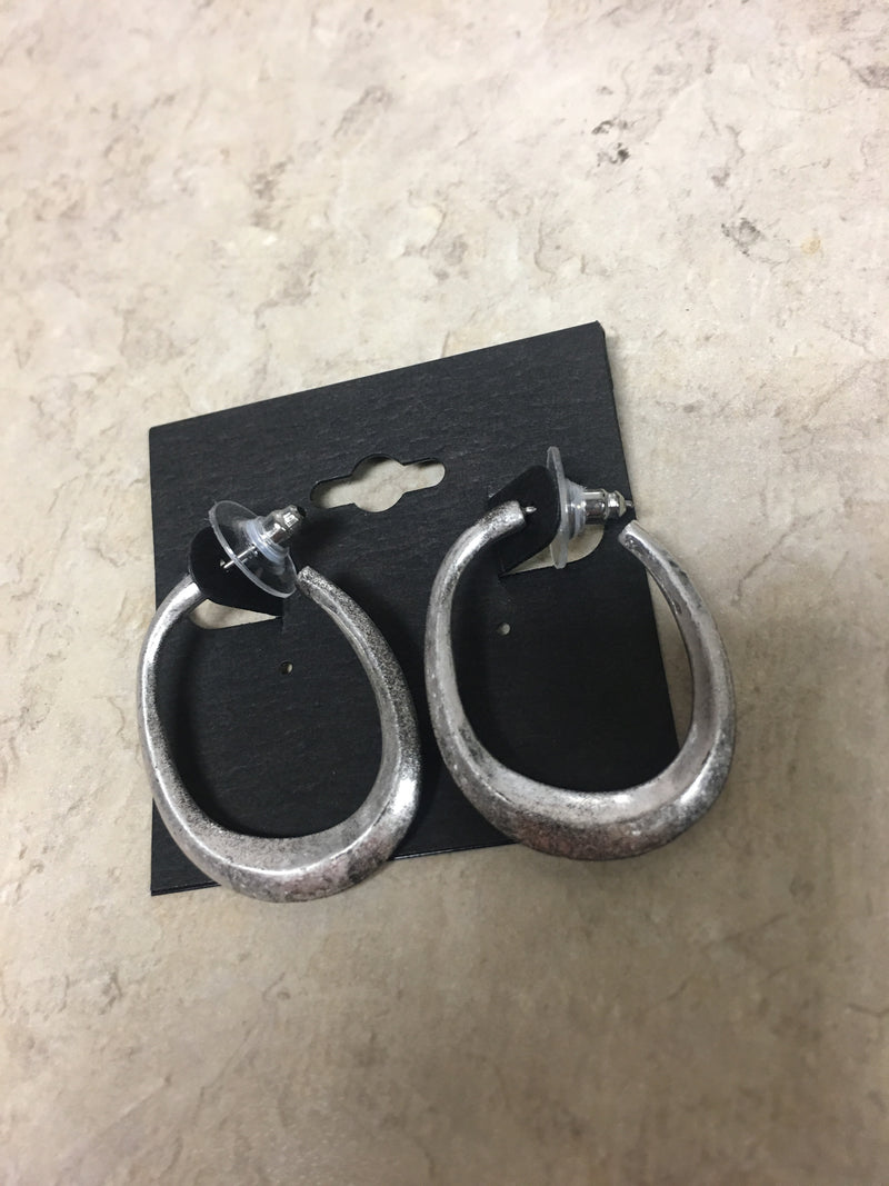 Worn Silver Open Hoop Earrings