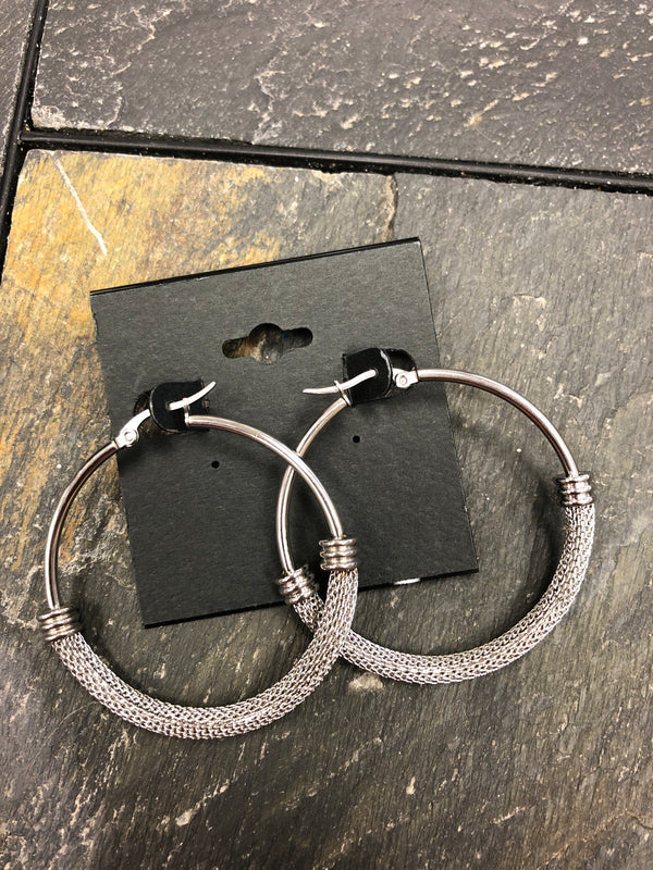 Stainless Steel Mesh Chain Hoop Earrings