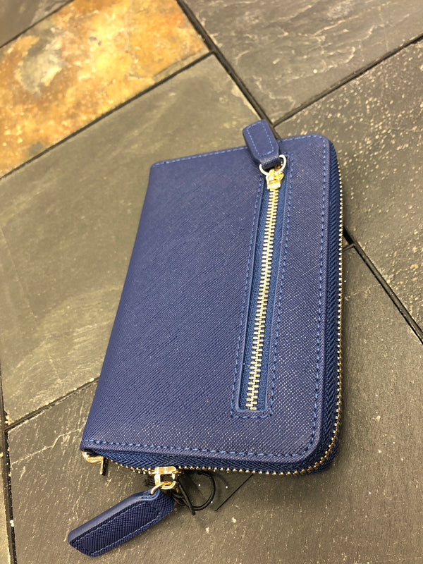 Dark Blue Faux Leather Zipper Wallet