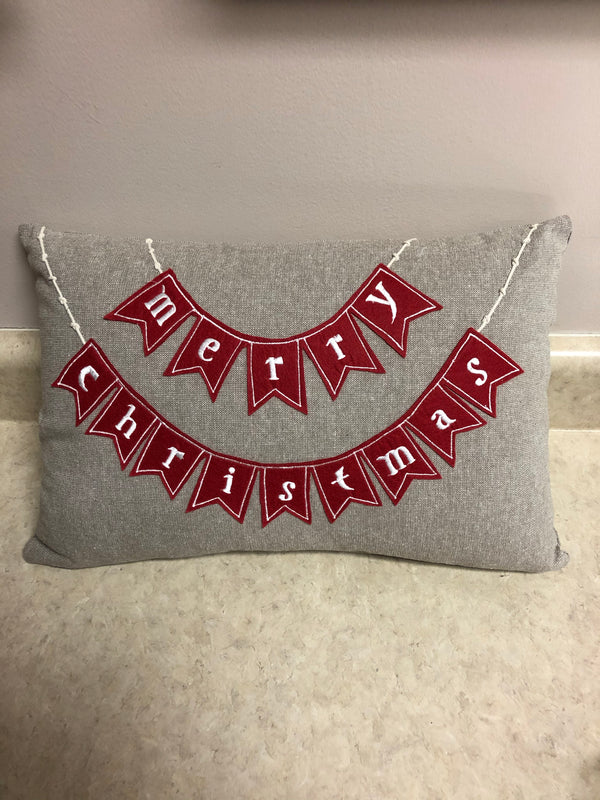 Merry Christmas Red and White Letter Banner Pillow - 16inch