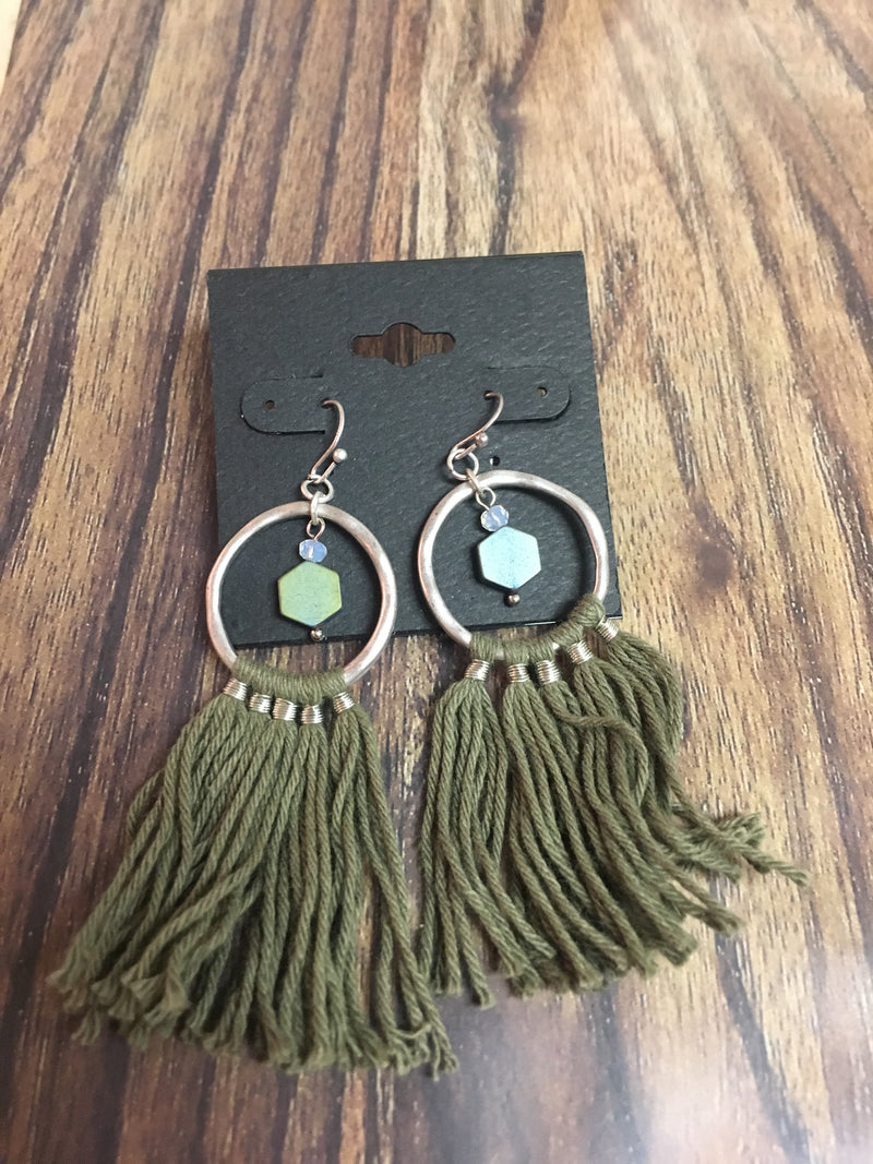 GREEN AND SILVER DREAM CATCHER EARRINGS
