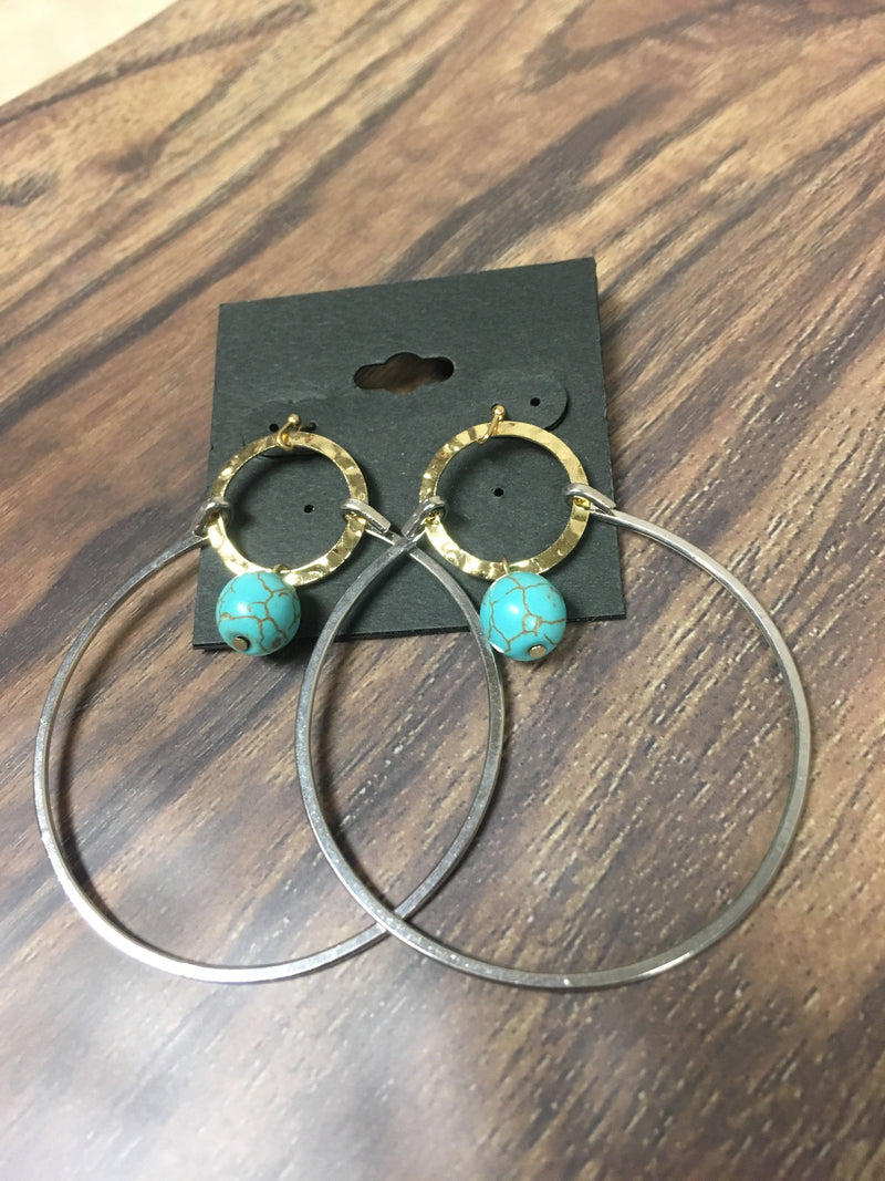 Silver/Gold Turquoise Hoop Earrings