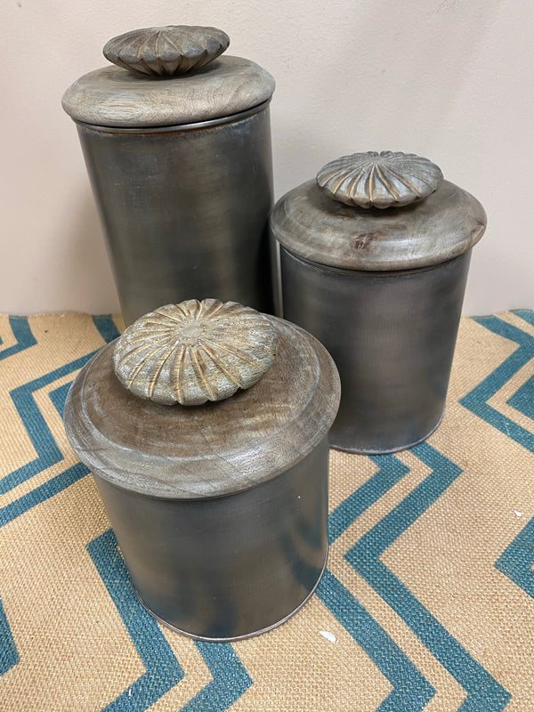 Metal Canister with Wooden Top - Small