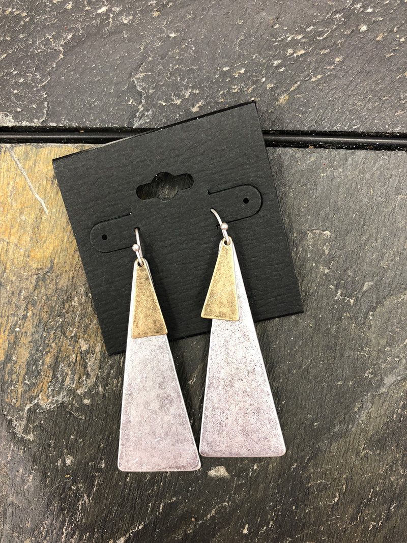 Matte Silver with Gold Triangle Earrings