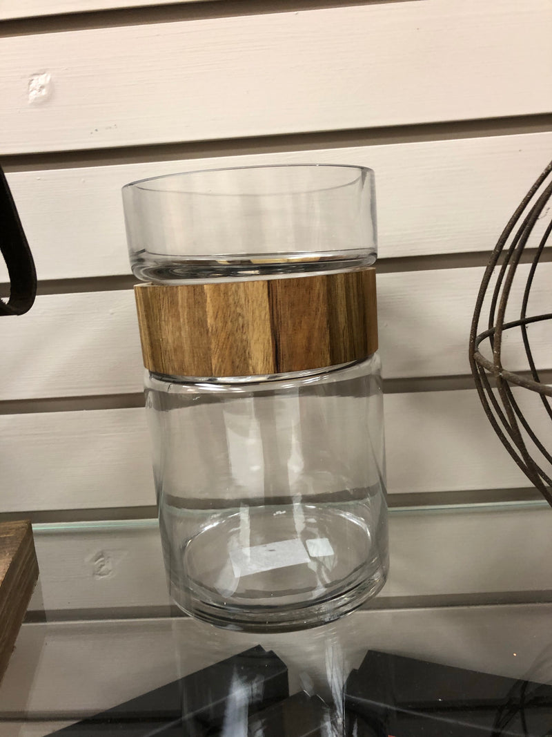 Clear Glass Cylinder Vases with Acacia Wood - Small