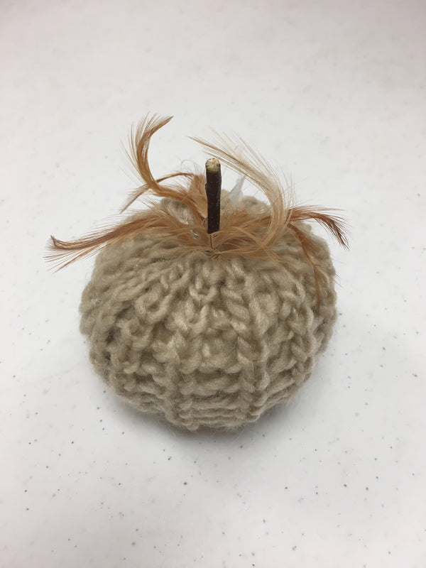 Cream Crochet Pumpkin with Wooden Stem - 4inch