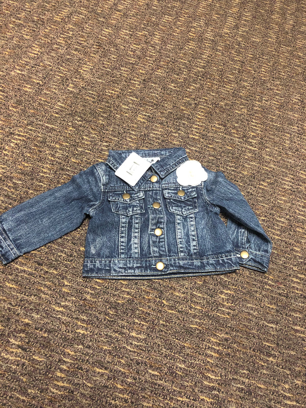 Blue Girl Jean Jacket with White Flower - 6 -12 Month