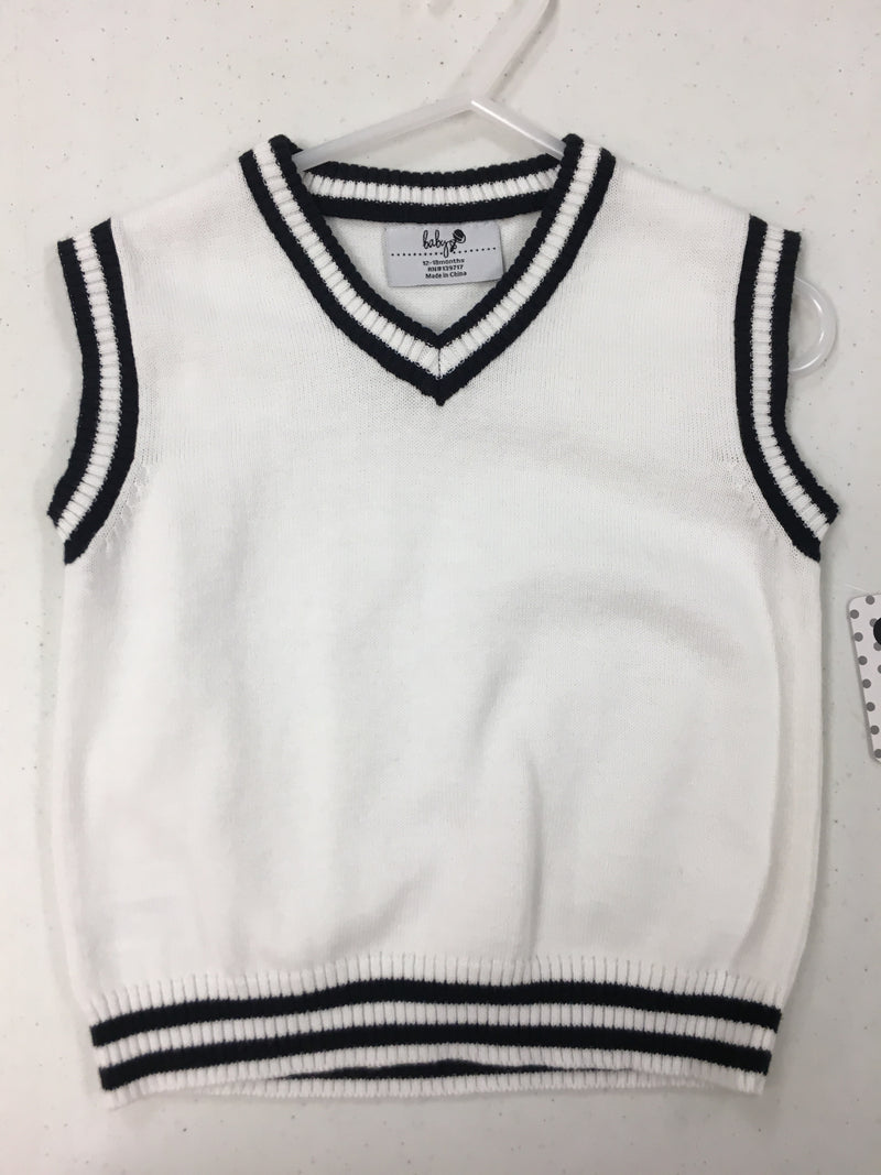 12-18 months white with navy blue trim sweater vest