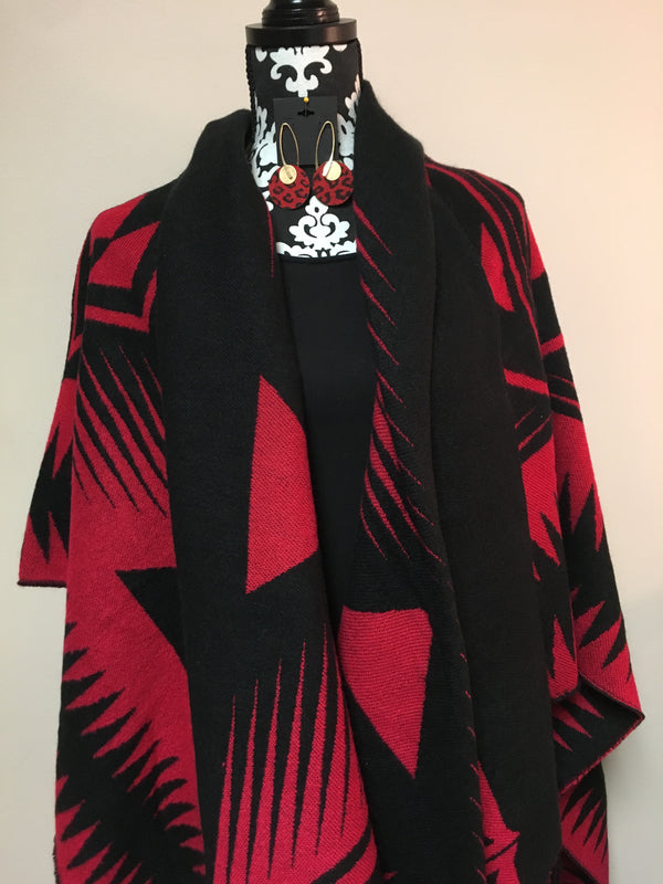 red and black woven southwestern cape