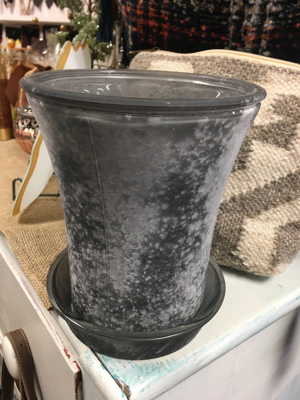 Grey Glass Pot & Plate Frosty Finish