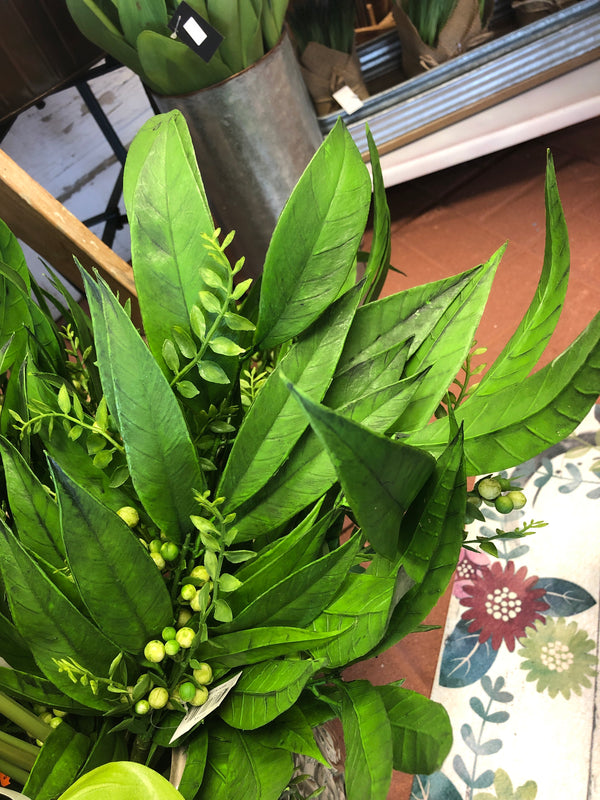 Green Berry Stem with Willow Leaves - 24inch
