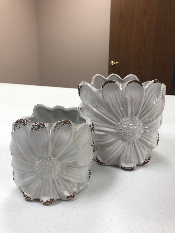 White Ceramic Sunflower Pots