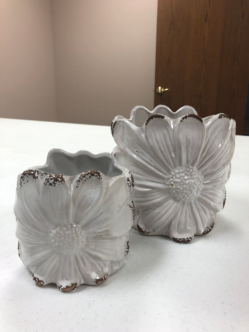 White Ceramic Sunflower Pots