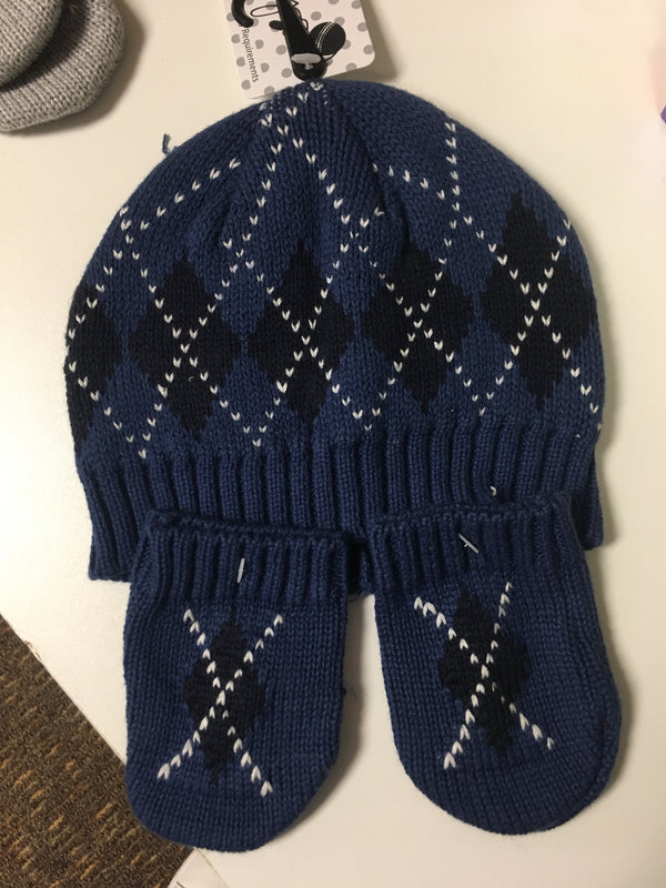 Blue Argyle Hat and Mitten Set  - One Size fits most