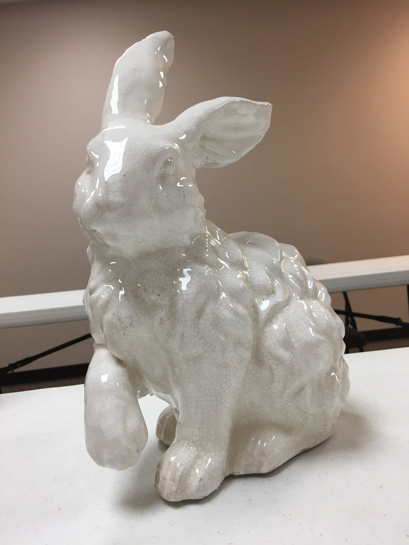 White Glazed Terracotta Bunnies - Large
