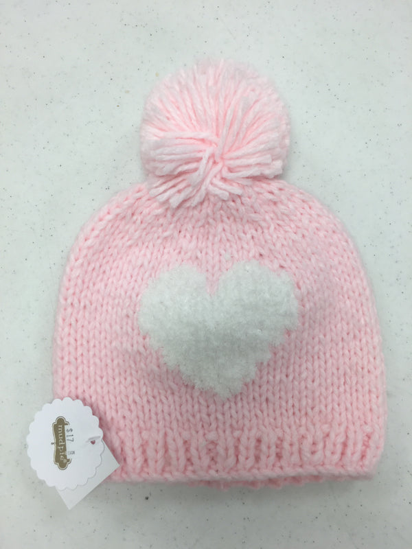 Pink Hat with White Heart - 2T- 5T