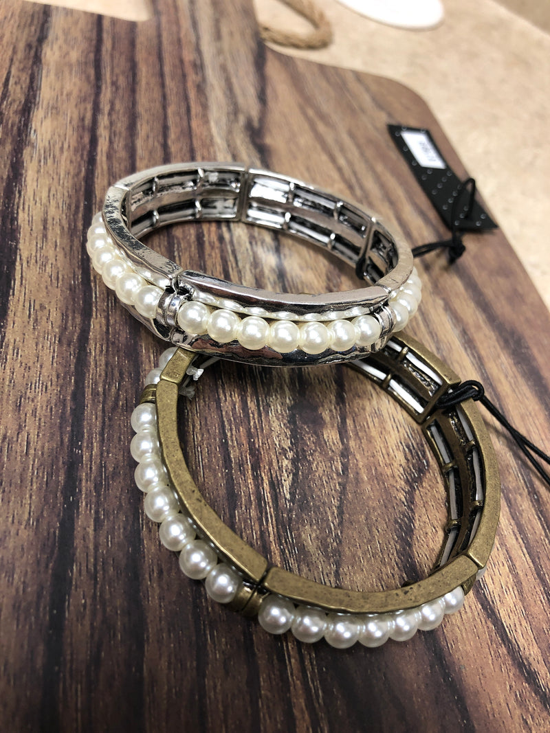 Pearl and Metal Stretch Bracelets - 2 styles