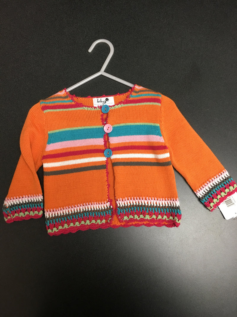 Girls Orange Striped Knit Sweater
