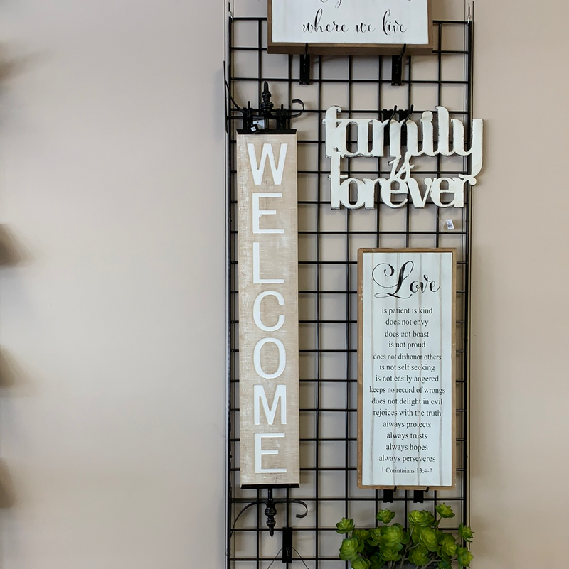 White Wash Vertical Welcome Sign on Black Rod Iron - 48.25