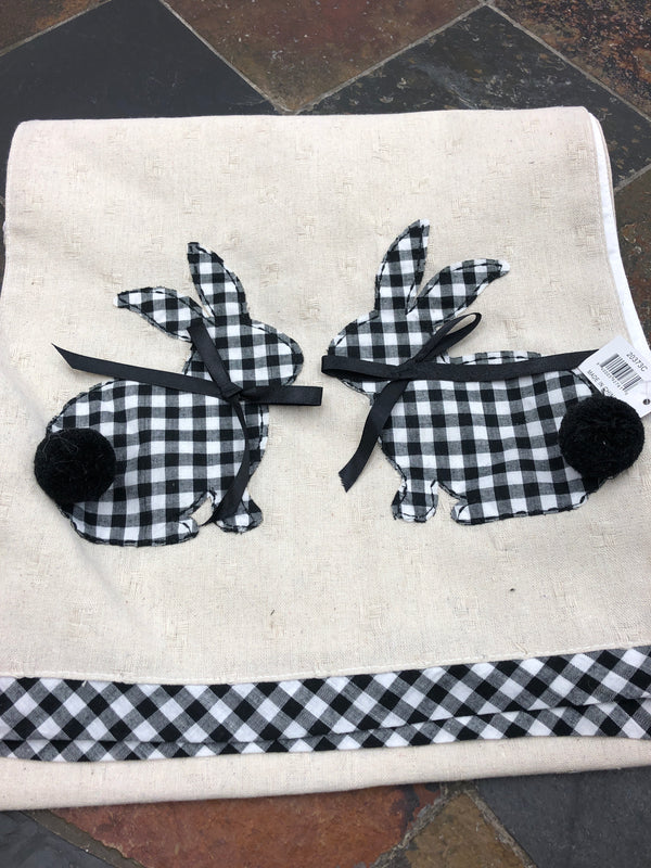 Black and White Gingham Bunny Linen Runner