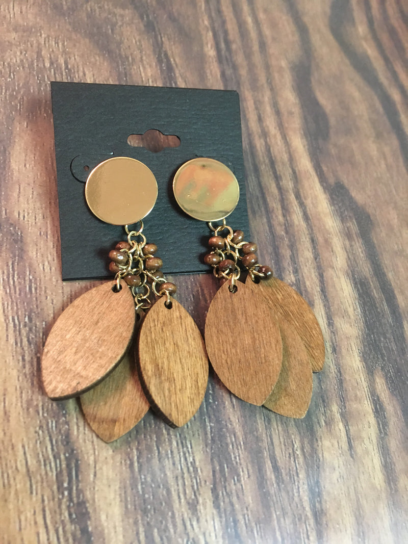 Wood Petal Drop Earrings