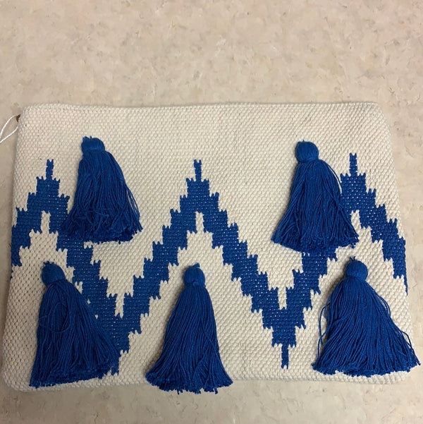 Chevron Tassel Blue Clutch