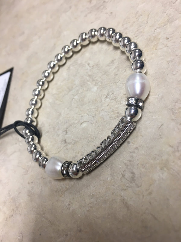 Silver Pearl Stretch Bracelet