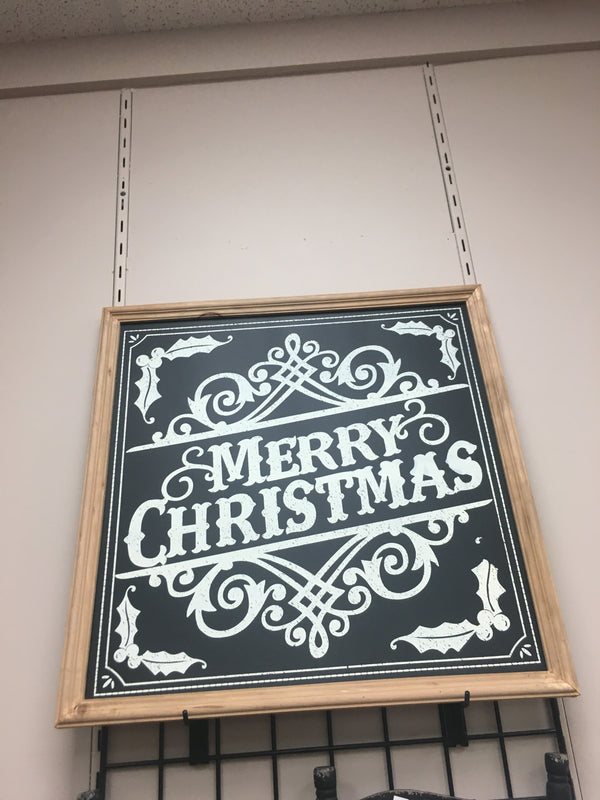 Merry Christmas Light Wooden Framed in Large White Print
