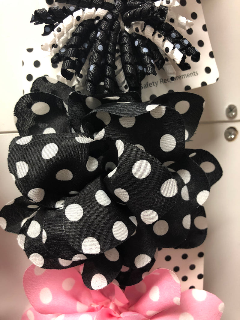 Black and white polka dot ruffle flower hair clip