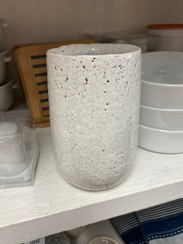 White Crackle Glazed Terracotta Vase - Small