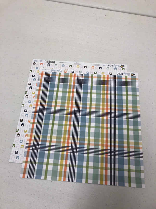 Newborn Plaid - Baby Boy - 12 x 12  Scrapbook Paper