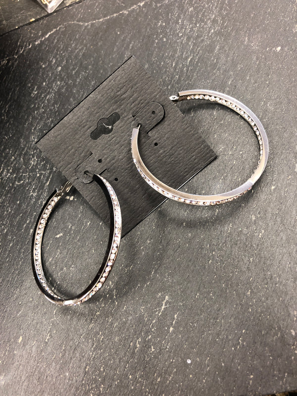 Stainless Steel Inside/Outside Crsytal Hoop Earrings
