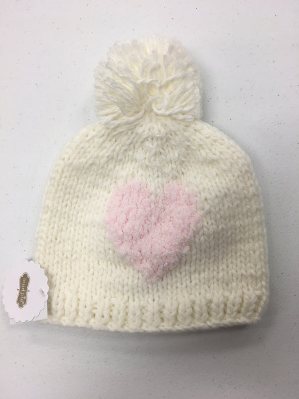 White Hat with Pink Heart - 2T- 5T