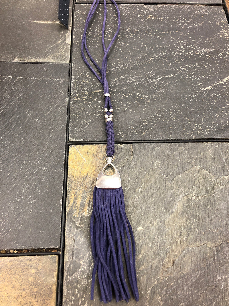 Purple Suede Necklace with Braid and Tassel